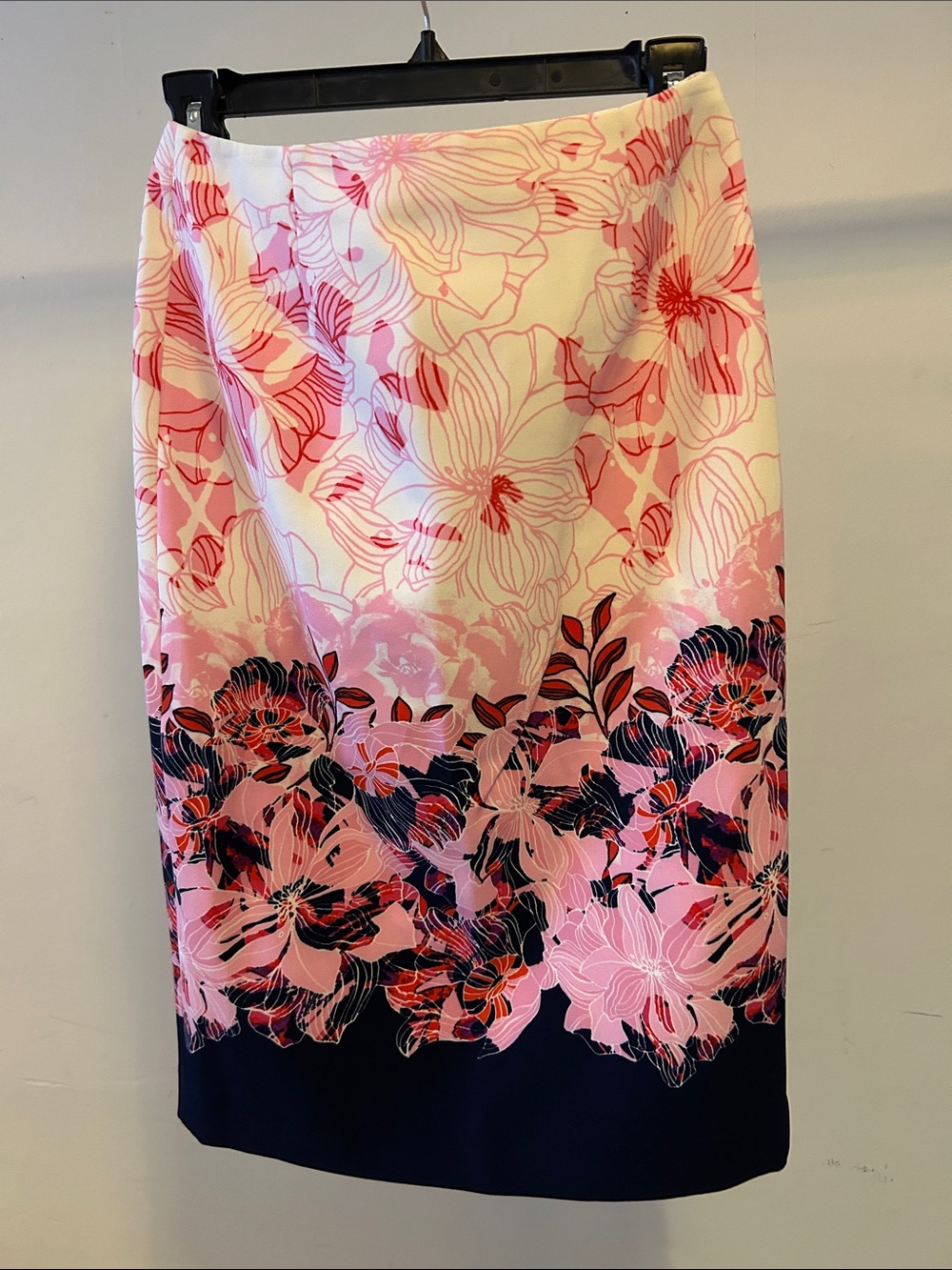 Halogen Pink Floral Pencil Skirt with Navy Border